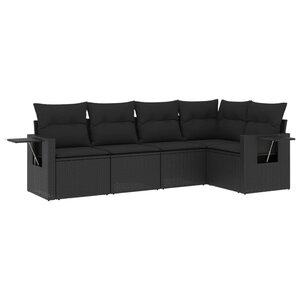 vidaXL Salon de jardin 5 Pièces avec coussins noir résine tressée