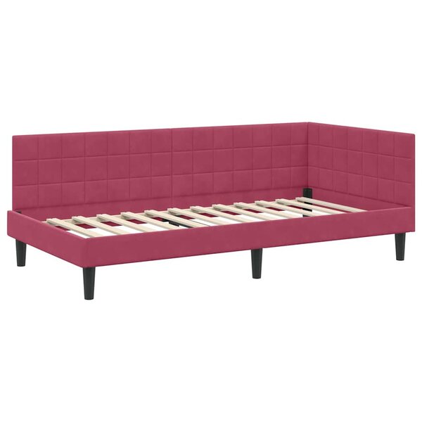 vidaXL Cadre de lit d'angle Rouge bordeaux 90 x 190 cm Velours