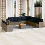 vidaXL Salon de jardin avec coussins 12 Pièces gris résine tressée
