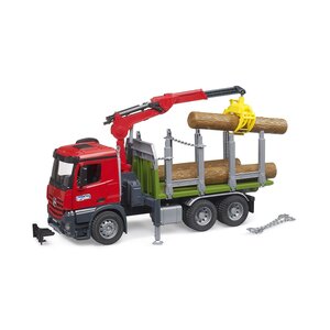Bruder 03669 - Camion de transport de bois MB Arocs avec grue de chargement grappin et 3 troncs d'arbre