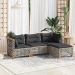 vidaXL Salon de jardin 4 Pièces avec coussins gris résine tressée