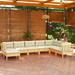 vidaXL Salon de jardin 8 Pièces avec coussins crème Bois de pin solide