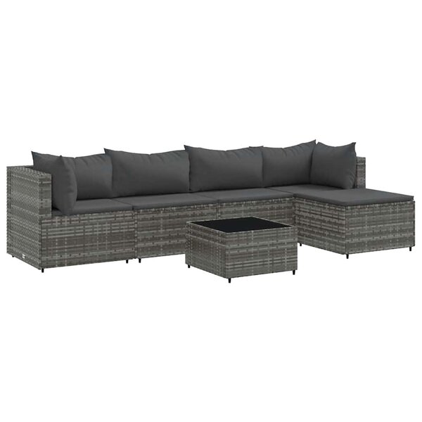 vidaXL Salon de jardin 6 Pièces avec coussins Gris Résine tressée