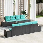 vidaXL Ensemble de canapé de jardin 9 Pièces Noir et turquoise polyrotin