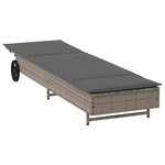vidaXL Chaise longue avec roues et coussin gris résine tressée