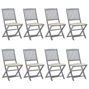 vidaXL Chaises pliables d'extérieur lot de 8 et coussins Bois d'acacia