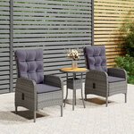 vidaXL Mobilier de bistro de jardin 3 Pièces Résine tressée Gris