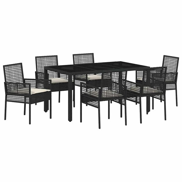 vidaXL Ensemble de salle à manger pour jardin 7 Pièces Noir Poly rotin