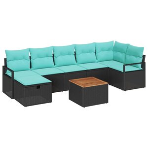 vidaXL Ensemble de canapé de jardin avec coussin 8 Pièces Noir polyrotin