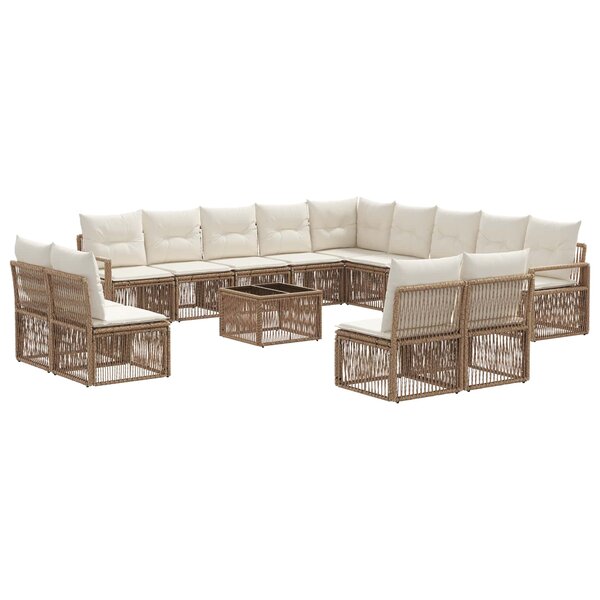 vidaXL Ensemble de canapé de jardin 14 Pièces Beige polyrotin