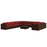 vidaXL Salon de jardin 12 Pièces avec coussins Résine tressée Marron