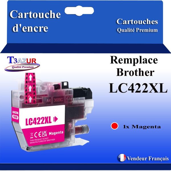 T3AZUR- Cartouche compatible avec Brother LC422 XL pour Brother MFC-J5740DW  MFC-J6540DW  MFC-J6540DWE Magenta