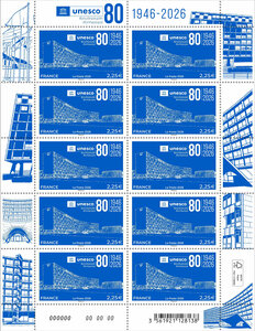 Feuille de 10 timbres - 80 ans de l'UNESCO - Lettre Internationale