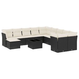 vidaXL Salon de jardin 12 Pièces avec coussins noir résine tressée