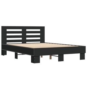 vidaXL Cadre de lit noir 135x190 cm bois d'ingénierie et métal