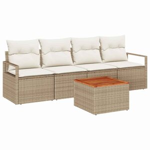 vidaXL Ensemble de canapé de jardin 5 Pièces Beige Poly rotin