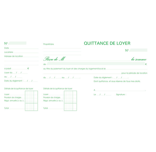 Carnet à souche 'Quittances de loyer' 135 x 185 mm 50 Feuillets EXACOMPTA