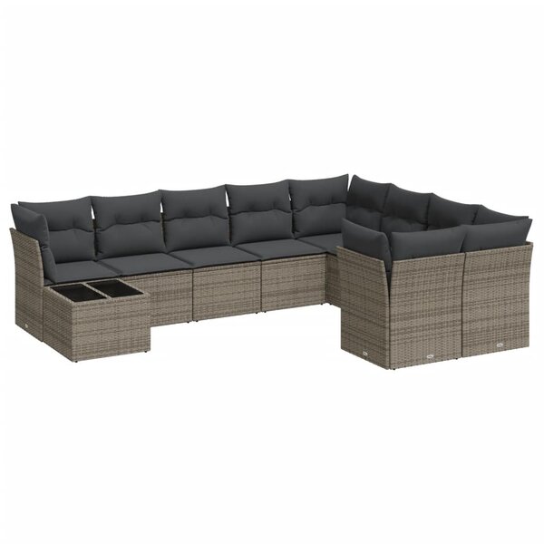 vidaXL Salon de jardin avec coussins 10 Pièces gris résine tressée