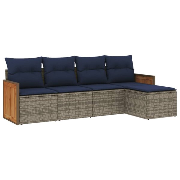 vidaXL Salon de jardin 5 Pièces avec coussins gris résine tressée