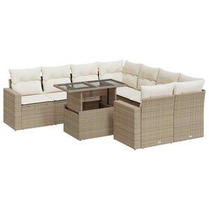 vidaXL Salon de jardin avec coussins 9 Pièces beige résine tressée