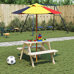vidaXL Table de pique-nique pour 4 enfants avec trou de parasol sapin