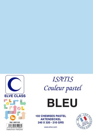 Pqt de 102 Chemises 210 g 240 x 320 mm ISATIS Coloris Pastel Bleu ELVE