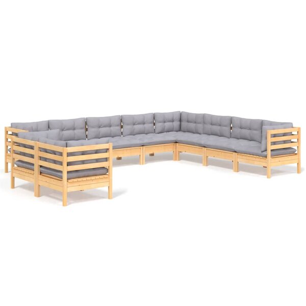 vidaXL Salon de jardin 10 Pièces avec coussins gris bois de pin massif