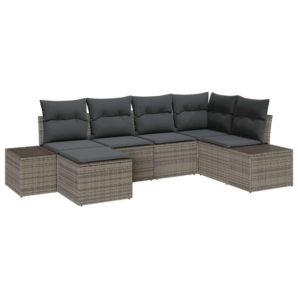 vidaXL Ensemble de canapé de jardin avec coussin 6 Pièces Gris Poly rotin