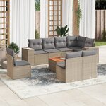 vidaXL Salon de jardin avec coussins 9 Pièces beige résine tressée
