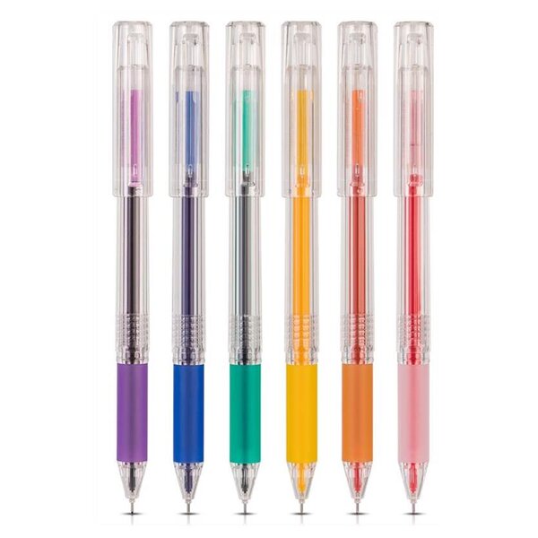 Boîte 6 Stylos gel avec bouchon soft grip pointe aiguille 0.5mm 6 couleurs DELI