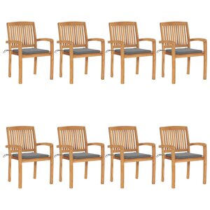 vidaXL Chaises de jardin empilables avec coussins lot de 8 Teck solide