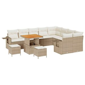 vidaXL Ensemble de canapé de jardin 12 Pièces Beige et crème polyrotin