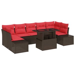 vidaXL Ensemble de canapé de jardin 8 Pièces Marron et rouge polyrotin