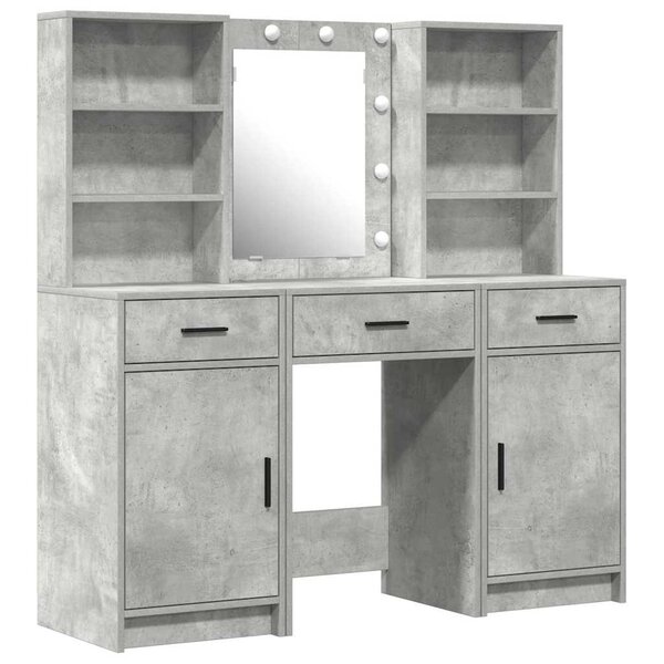 vidaXL Ensemble de table de maquillage avec LED 3 Pièces Gris béton
