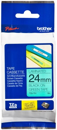 cassette à ruban TZe-751 24 mm x 8m, Noir/Vert BROTHER