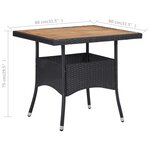 vidaXL Table d'extérieur Noir Résine tressée et bois d'acacia solide