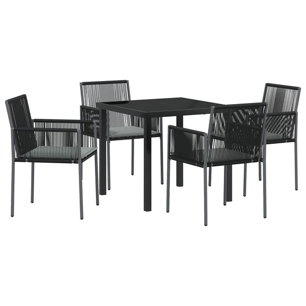 vidaXL Set de salle à manger de jardin de 5 pièces avec coussins en poly rotin noir