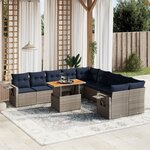vidaXL Salon de jardin 11 Pièces avec coussins gris résine tressée