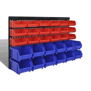 vidaXL Jeu de paniers muraux de stockage Plastique 30Pièces Bleu et rouge
