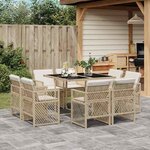 vidaXL Ensemble à manger de jardin et coussins 9 Pièces beige Poly rotin