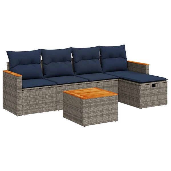 vidaXL Salon de jardin 6 Pièces avec coussins gris résine tressée