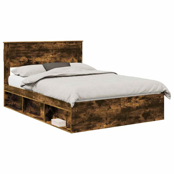 vidaXL Cadre de lit Chêne fumé 160 x 200 cm Bois de pin massif