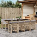 vidaXL Ensemble à manger de jardin et coussins 9 Pièces beige Poly rotin