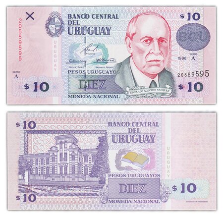 Billet de collection 10 pesos uruguayos 1998 uruguay - neuf - p81
