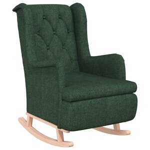 vidaXL Fauteuil avec pieds à bascule en bois d'hévéa Vert foncé Tissu