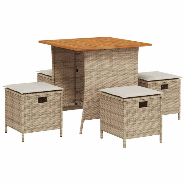 vidaXL Ensemble à manger de jardin avec coussins 5Pièces Beige poly rotin