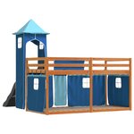 vidaXL Lit superposé avec toboggan et rideaux bleu 90x200 cm