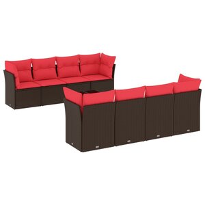 vidaXL Salon de jardin avec coussins 9 Pièces marron résine tressée