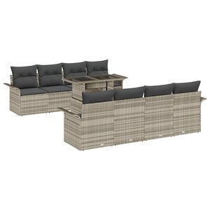 vidaXL Ensemble de canapé de jardin 9 Pièces Gris clair Poly rotin