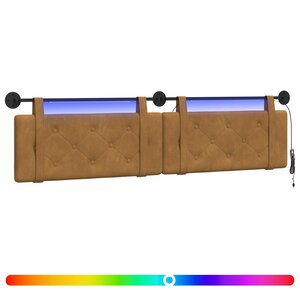 vidaXL Tête de lit suspendue Avec lumière LED Marron Velours
